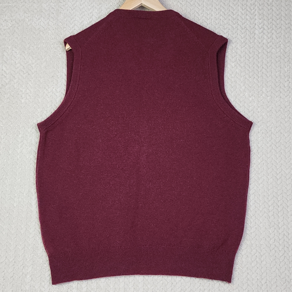 Vintage LL Bean 100% Lambswool Maroon Sweater Vest Made in Scotland Mens L Tall - Picture 3 of 9